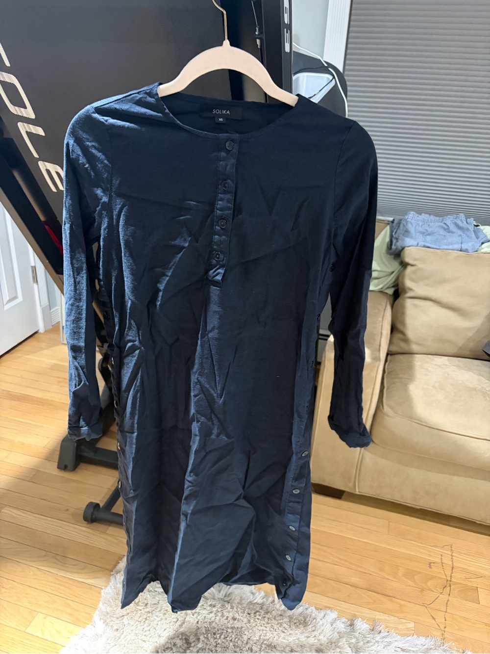 SOLIKA Navy Long-Sleeve Mini Dress with Buttons